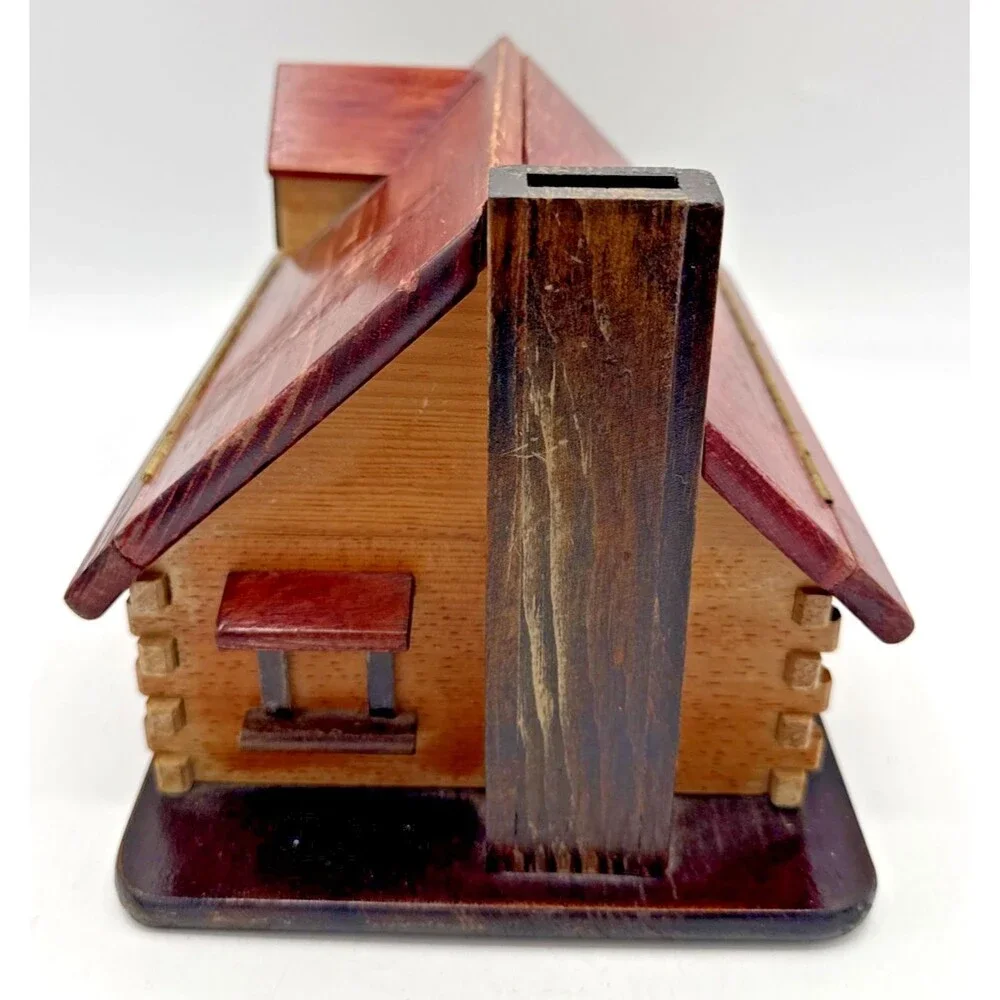 Vintage Cabin Sewing Box/Stash Box/Bank 10”X6.5”X6.5” AA Importing, Taiwan